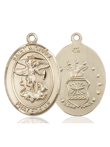 14kt solid gold St. Michael the Archangel medal pendant 1x3/4 inches handcrafted in USA by Bliss Manufacturing
