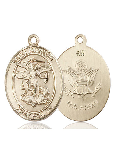 14kt Solid Gold St. Michael the Archangel Army Medal Pendant 1 x 3/4 inch Handcrafted by Bliss