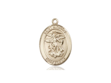 14kt Solid Gold St. Michael Archangel Patron Saint Medal Pendant 1 inch by 3/4 inch handcrafted by Bliss