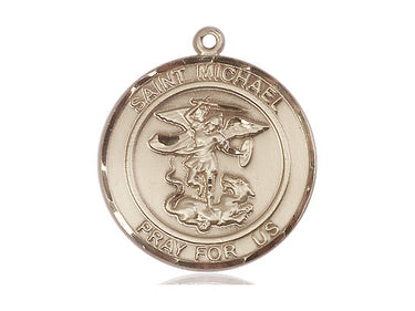 14kt solid gold St. Michael the Archangel medal pendant, 1 inch by 5/8 inch, crafted in USA by Bliss Manufacturing