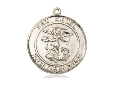 14kt solid gold San Miguel Arcangel medal pendant, 1 inch by 5/8 inch, Spanish St. Michael medal, handmade by Bliss
