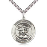 Sterling Silver St. Michael the Archangel Patron Saint Medal Necklace 1 inch by 5/8 inch on 24 inch curb chain handcrafted by Bliss Manufacturing USA