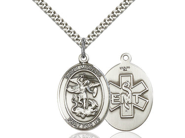 Sterling Silver St. Michael EMT Medal Necklace 1 inch by 3/4 inch with 24 inch chain by Bliss