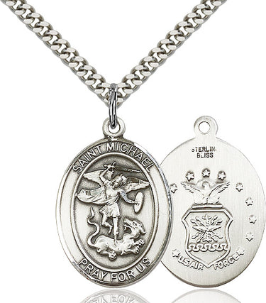 Sterling Silver St. Michael the Archangel Medal Necklace 1 x 3/4 Inches with 24 Inch Curb Chain by Bliss