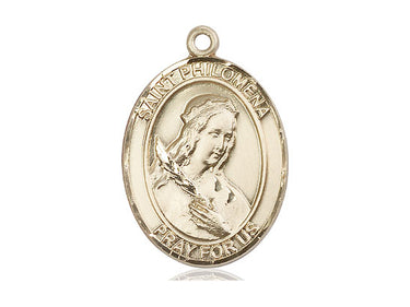 14kt Solid Gold St. Philomena Patron Saint Medal Pendant 1 inch by three quarters inch by Bliss