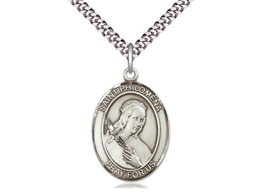 Sterling Silver St. Philomena Patron Saint Medal Necklace 1 inch by three quarters inch with 24 inch chain by Bliss