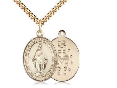 Gold Filled Miraculous Medal necklace with 1 x 3/4 inch pendant and 24 inch chain handcrafted by Bliss