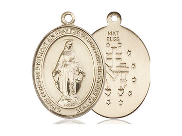 14kt Solid Gold Medium Miraculous Medal Pendant 1x3/4 inch handcrafted by Bliss Manufacturing USA