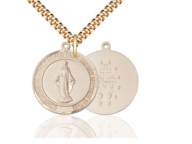 14kt gold filled medium Miraculous Medal necklace with 1 inch pendant on 24 inch curb chain by Bliss