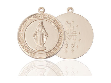 Medium 14kt solid gold Miraculous Medal pendant, 1x5/8 inch, handcrafted by Bliss Manufacturing