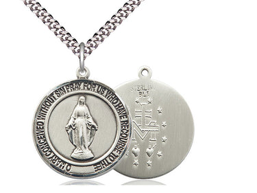 Medium sterling silver Miraculous Medal necklace with 24-inch curb chain by Bliss Manufacturing