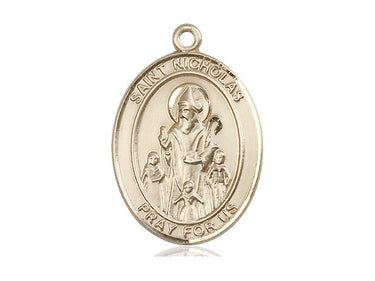 14kt Solid Gold St. Nicholas patron saint medal pendant 1 x 3/4 inches handcrafted by Bliss Manufacturing USA