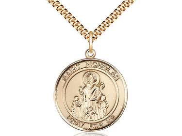 14kt Gold Filled St. Nicholas patron saint medal necklace 1 x 5/8 inches 24 inch curb chain by Bliss Manufacturing