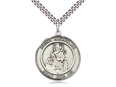 Sterling Silver St. Nicholas Patron Saint Medal Necklace 1x5/8 inches with 24 inch chain by Bliss