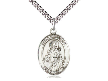 Sterling Silver St. Nicholas Patron Saint Medal Necklace 1x3/4 inch pendant with 24 inch chain by Bliss