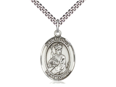 Sterling Silver St. Louis patron saint medal necklace 1 x 3/4 inch with 24 inch chain by Bliss Manufacturing