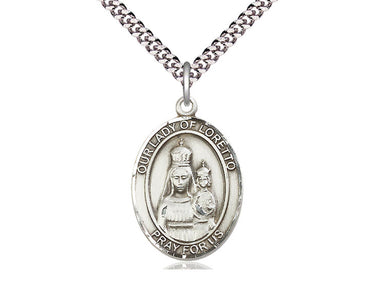 Sterling silver Our Lady of Loretto medal necklace 1 x 3/4 with 24 inch chain handmade by Bliss