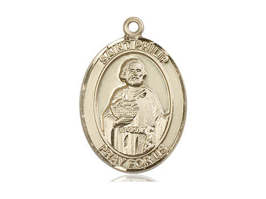 14kt solid gold St. Philip the Apostle patron saint medal pendant, 1 x 3/4 inch, handcrafted by Bliss Manufacturing USA
