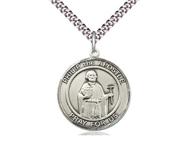 Sterling Silver St. Philip the Apostle Patron Saint Medal Necklace 1 x 5/8 inch with 24 inch chain by Bliss Manufacturing