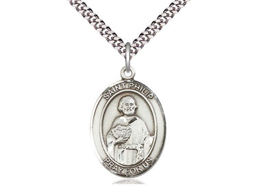 Sterling silver St. Philip the Apostle patron saint medal necklace with 24 inch curb chain, handcrafted by Bliss USA