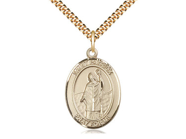14kt Gold Filled St. Patrick Catholic patron saint medal necklace 1 inch by 3/4 inch with 24 inch curb chain by Bliss Manufacturing