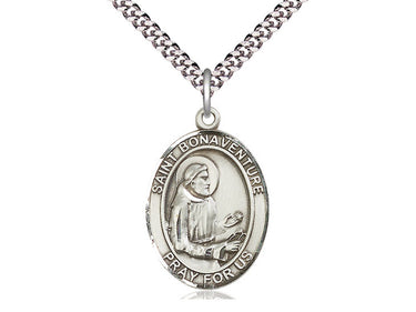 Sterling Silver St. Bonaventure Catholic Medal Necklace 1x3/4 inch on 24 inch chain by Bliss