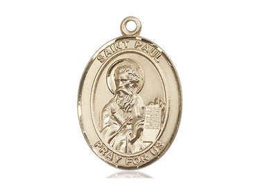 14kt solid gold St. Paul the Apostle patron saint medal pendant, 1 x 3/4 inch medium size, handcrafted by Bliss Manufacturing