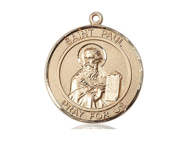 14kt solid gold St. Paul the Apostle patron saint medal pendant, 1 x 5/8 inch medium size, handcrafted by Bliss Manufacturing