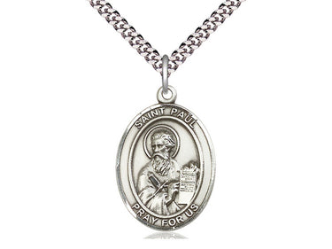 Sterling Silver St. Paul the Apostle Medal Necklace 1 inch by 3/4 inch with 24 inch chain by Bliss USA