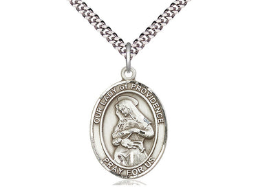 Sterling Silver Medium Our Lady of Providence Medal Necklace 1 x 3/4 inches on 24 inch chain by Bliss