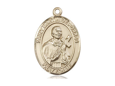 14kt Solid Gold St. Martin de Porres Patron Saint Medal Pendant 1 x 3/4 inch by Bliss Manufacturing