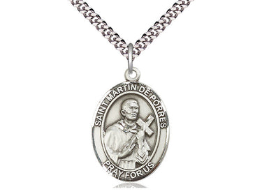 Sterling silver St. Martin de Porres patron saint medal necklace with 24 inch chain by Bliss Manufacturing
