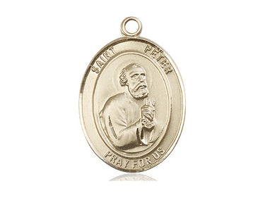 14kt Solid Gold St. Peter the Apostle Patron Saint Medal Pendant 1 inch x 3/4 inch by Bliss