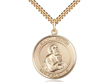 14kt Gold Filled St. Peter the Apostle Patron Saint Medal Necklace 1 inch x 5/8 inch on 24 inch Chain by Bliss