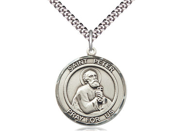 Sterling Silver St. Peter the Apostle Patron Saint Medal Necklace 1 inch x 5/8 inch on 24 inch Chain by Bliss