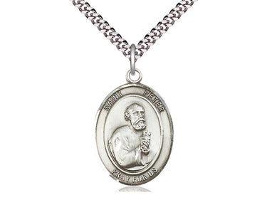 Sterling Silver St. Peter the Apostle Patron Saint Medal Necklace 1 inch by 3/4 inch with 24 inch chain by Bliss