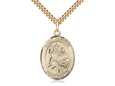 14kt Gold Filled St. Raphael the Archangel Medal Necklace 1x3/4 inch on 24 inch Chain by Bliss USA