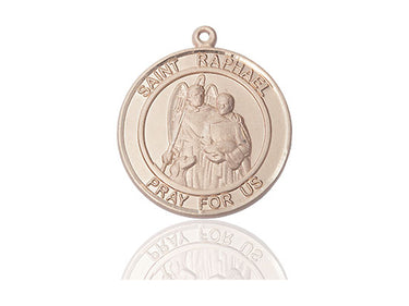 14kt Solid Gold St. Raphael the Archangel patron saint medal pendant 1x5/8 inches by Bliss Manufacturing