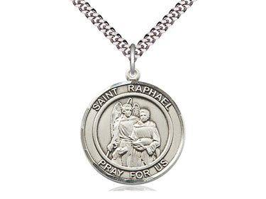 Sterling Silver St. Raphael the Archangel patron saint medal necklace with 24 inch chain by Bliss Manufacturing