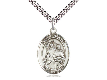 Sterling Silver St. Raphael the Archangel patron saint medal necklace with 24 inch chain by Bliss Manufacturing