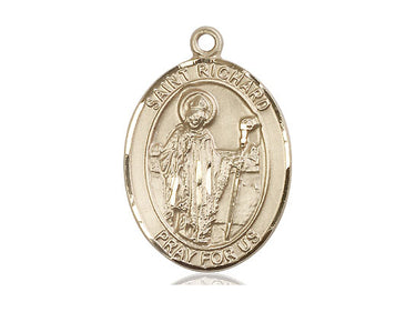 14kt solid gold St. Richard patron saint medal pendant, 1x3/4 inch, handcrafted in USA by Bliss