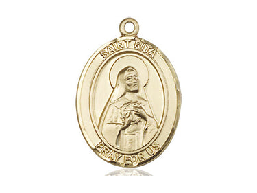 14kt solid gold St. Rita of Cascia patron saint medal pendant 1x3/4 inch medium size handcrafted by Bliss Manufacturing USA