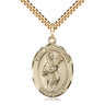 14kt gold filled St. Scholastica patron saint medal necklace with 24 inch curb chain, 1x3/4 inch pendant, handcrafted by Bliss Manufacturing