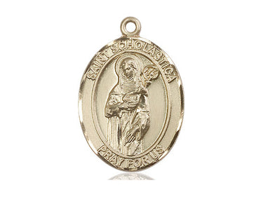 14kt solid gold St. Scholastica patron saint medal pendant 1x3/4 inch handcrafted by Bliss Manufacturing USA