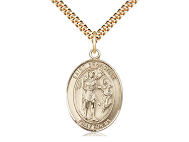 14kt Gold Filled St. Sebastian Patron Saint Medal Necklace 1x3/4 inch Medium Pendant 24 inch Chain Bliss