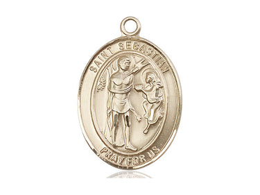 14kt solid gold St. Sebastian patron saint medal pendant 1x3/4 inch handcrafted by Bliss Manufacturing USA