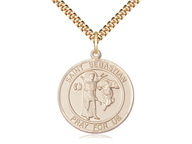 14kt Gold Filled St. Sebastian Patron Saint Medal Necklace 1x5/8 inch Medium Round Pendant 24 inch Chain Bliss