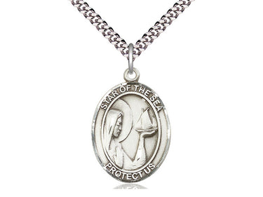 Sterling Silver Our Lady Star of the Sea Medal Necklace 1 inch 24 inch Chain Bliss USA