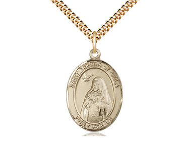 Medium 14kt Gold Filled St. Teresa of Avila Patron Saint Medal Necklace 1 x 3/4 inch with 24 inch chain by Bliss Manufacturing