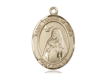 14kt solid gold St. Teresa of Avila medal pendant 1 by 3/4 inches handcrafted by Bliss Manufacturing USA